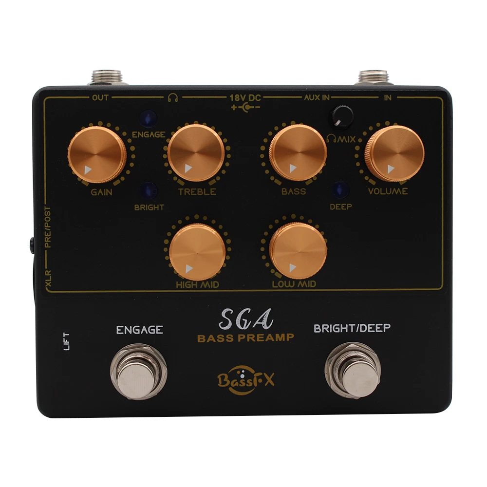 

Педаль эффектов Fanmuzk SAG Bass: аналоговый предусилитель + DI + выход для наушников и Aux-In, гибкая настройка звука