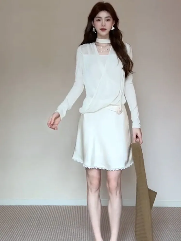 

Spring 2026 Women's Long Sve T-irt Design Cross Me Ne Hanging French Sle Loose Fit Single Piece Casual Top