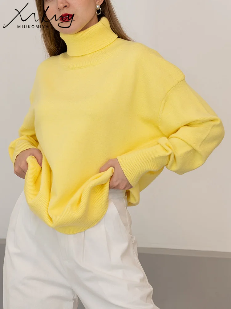

Women's Turtleneck Sweater Yellow Warm Knitted Pullovers Oversize 2025 Ladies Jumpers Winter Knitwear Brown Sweaters For Women