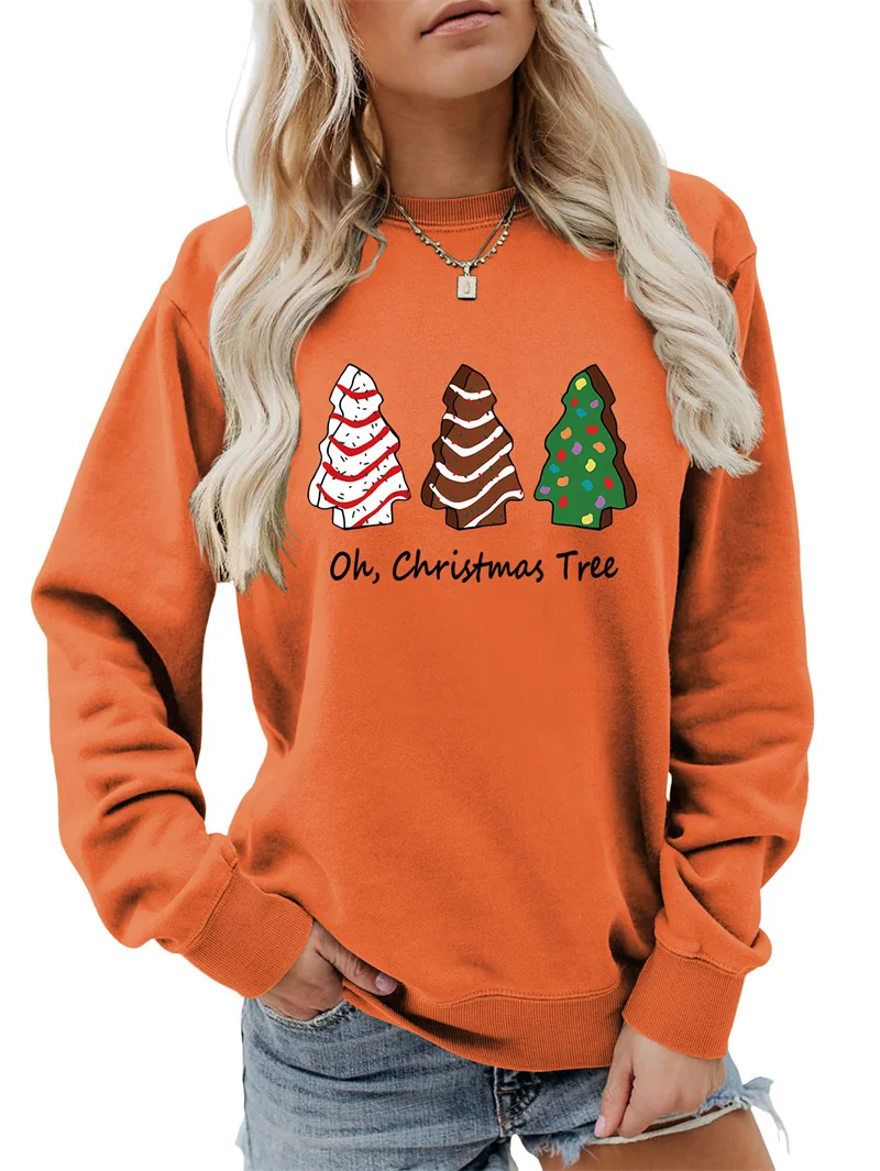 New cotton autumn and winter vintage round neck long sleeve oh christmas tree holiday letter print fashion fun hoodie
