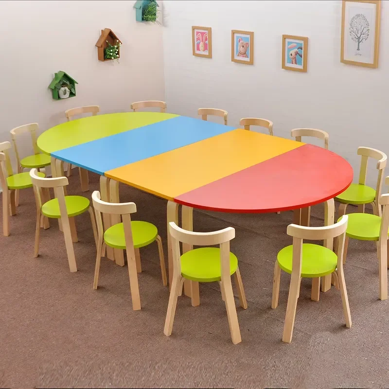 New Solid Wood Children's Desk and Chair Set in Kindergarten Table Sample Free Table Carton Durable Modern for Kids 10 Pcs