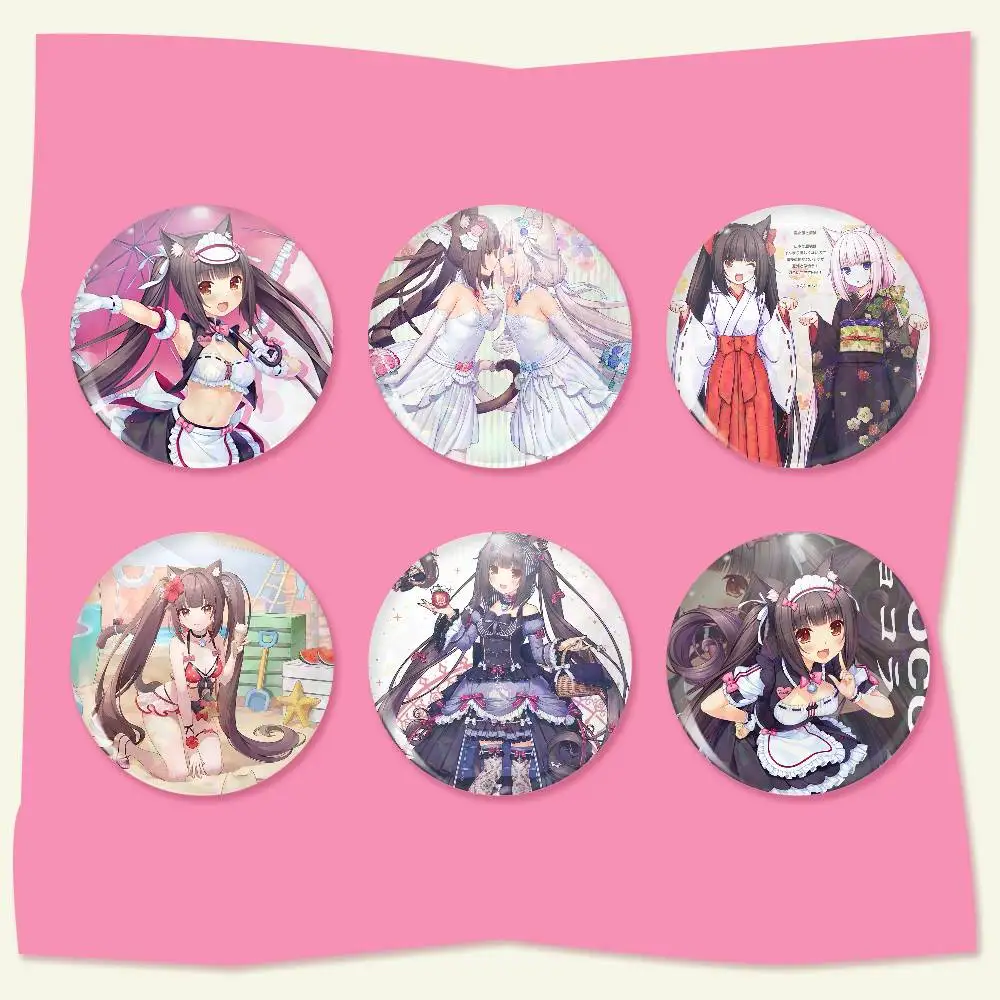 Lindo Pin de N-Nekopara-A-chocola para Mochila, Accesorios, Iconos de Manga, Broches Redondos de Dibujos Animados para Ropa, Bolsos, Decoración, Regalos