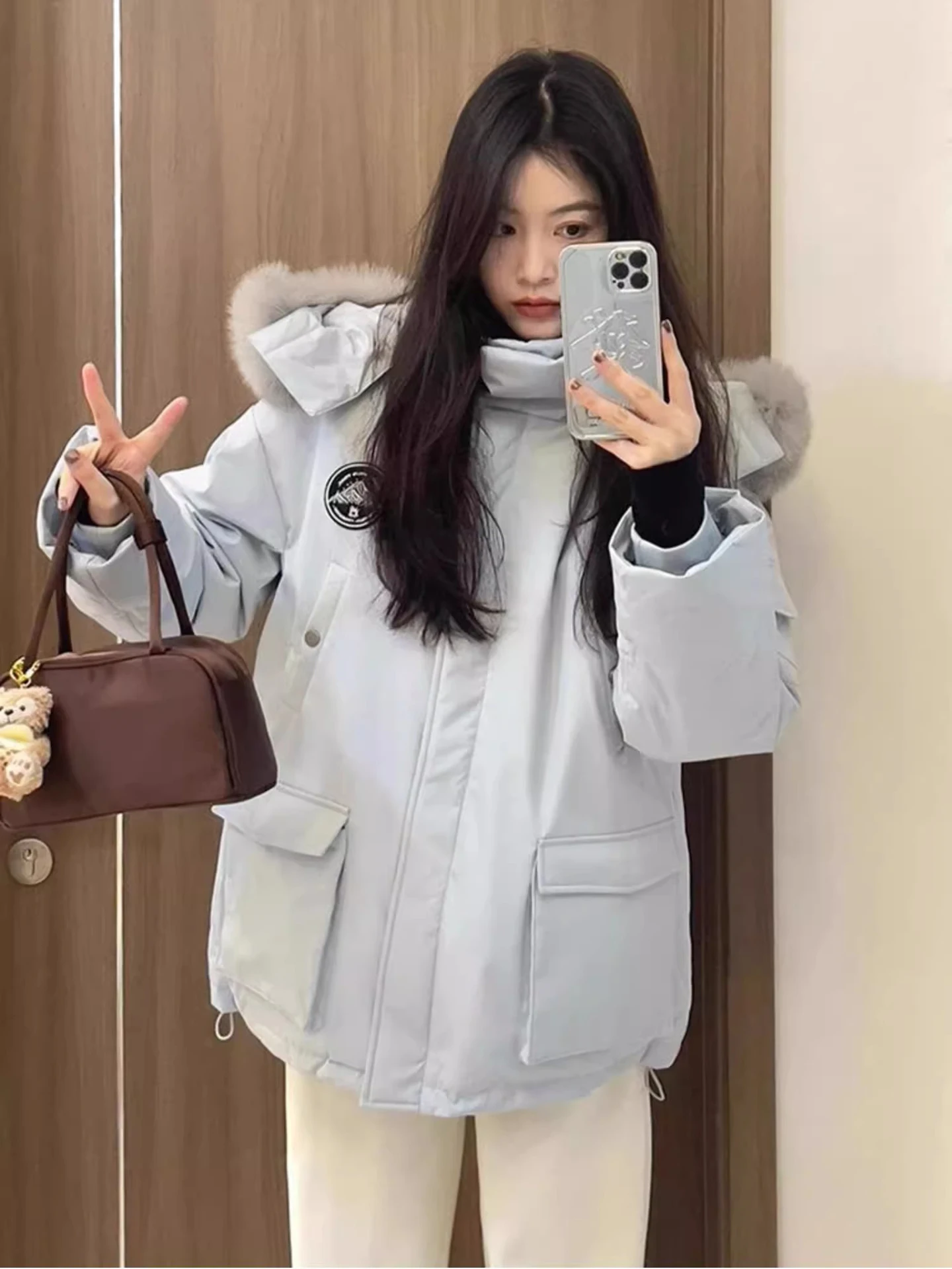 

Thiened down Parka Coat Women's Winter New Sle Faux Fur Collar Warm Cotton Jaet Coat Korean Sle Long Sve Zipper Cl...