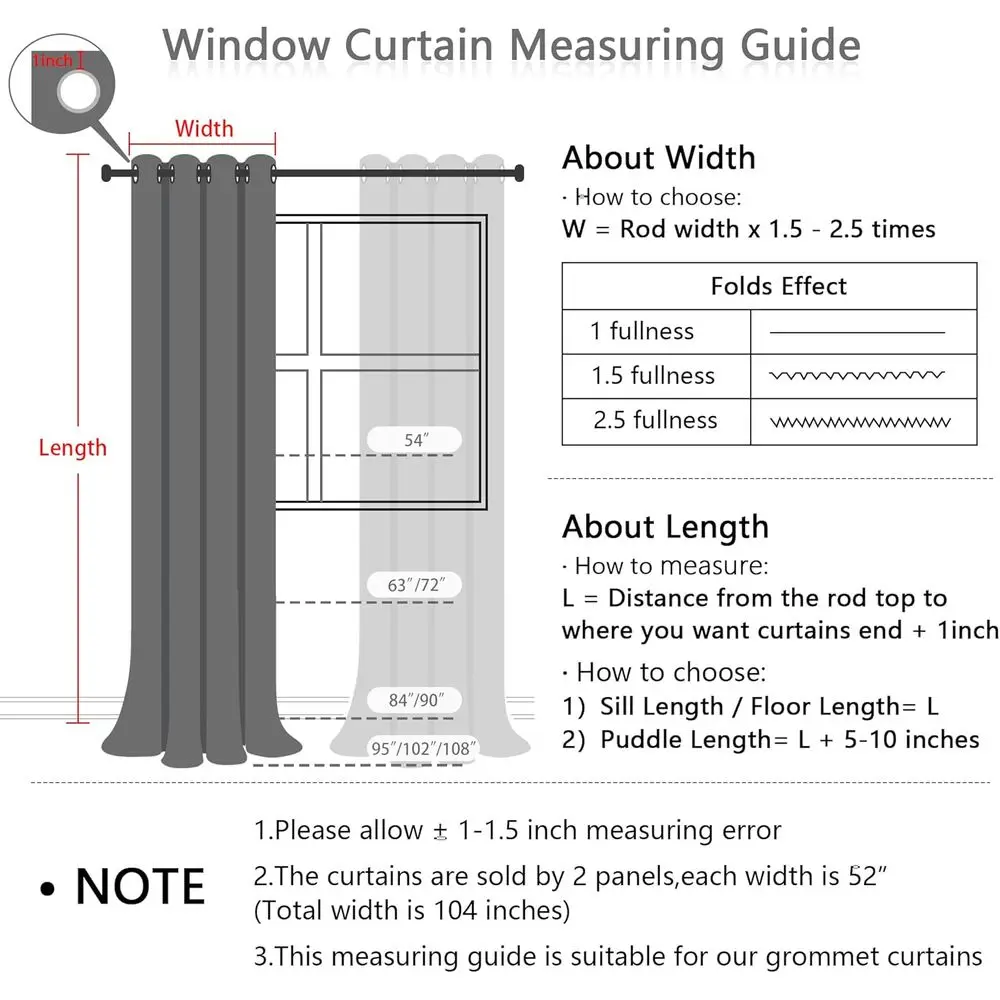 ستائر تعتيم معزولة حراريًا 84 مع بوم بومس، مجموعة من 2 لغرفة المعيشة/الغرفة النوم، 52 واسعة #6