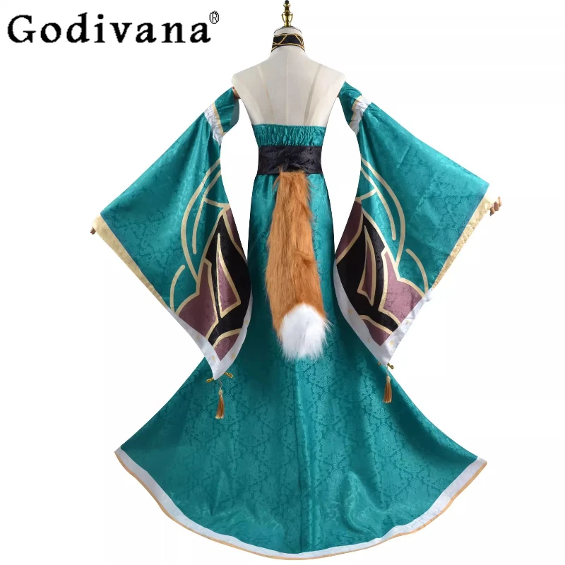 Accessori per capelli e tuta da coda per donna Abiti di carnevale con parrucca Costumi cosplay Set di abiti lunghi di Halloween femminili