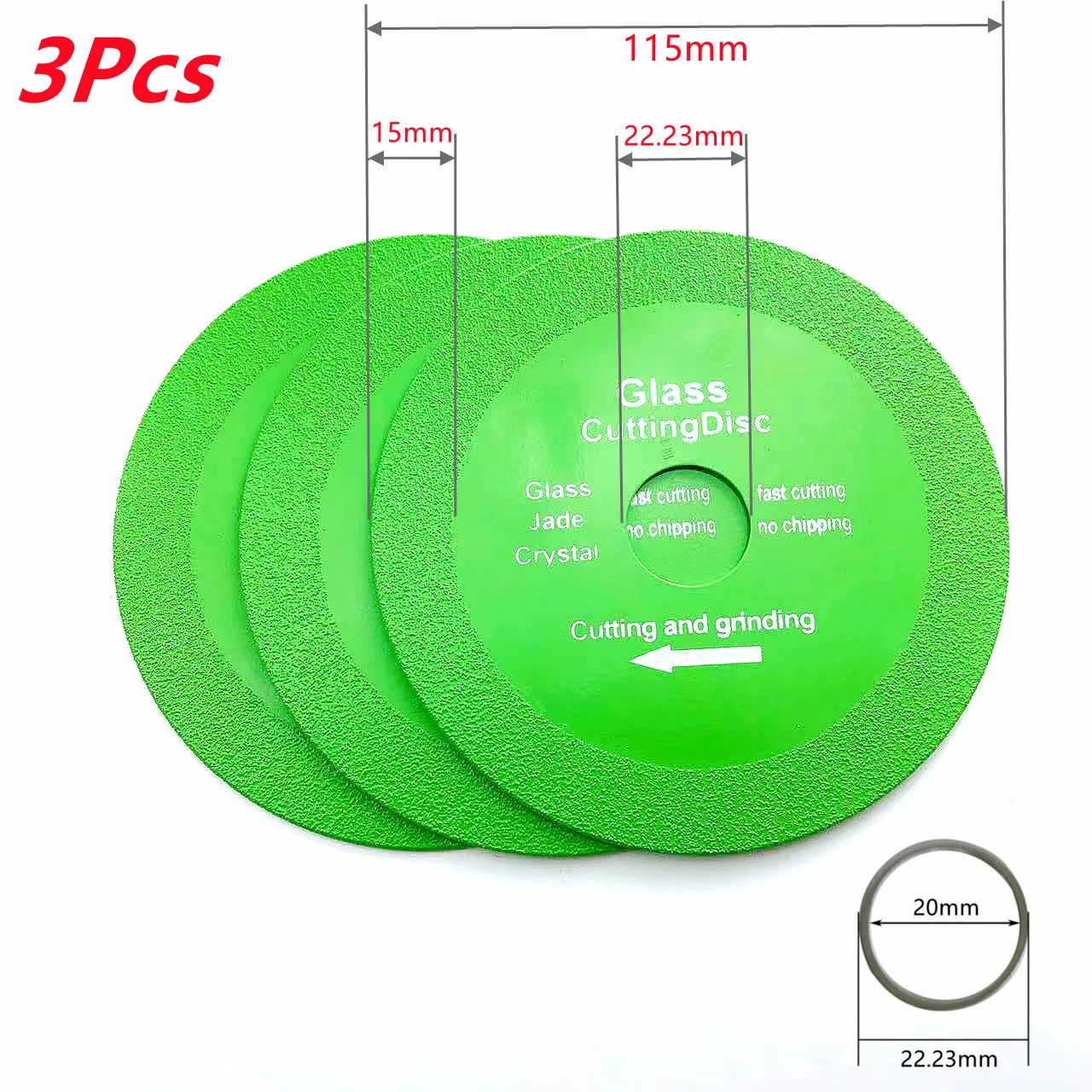 3pcs  22.23mm Glass Cutting Disc 115mm Diamond Marble Saw Blade Jade Crystal Wine Bottles Grinding Cutting Grinding Disc Tool