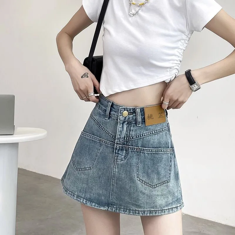 2024 Summer New Cowboy Half Skirt Women\'s Short High Waist A-line Shorts Wrapped Hip Pant Skirt  women clothing