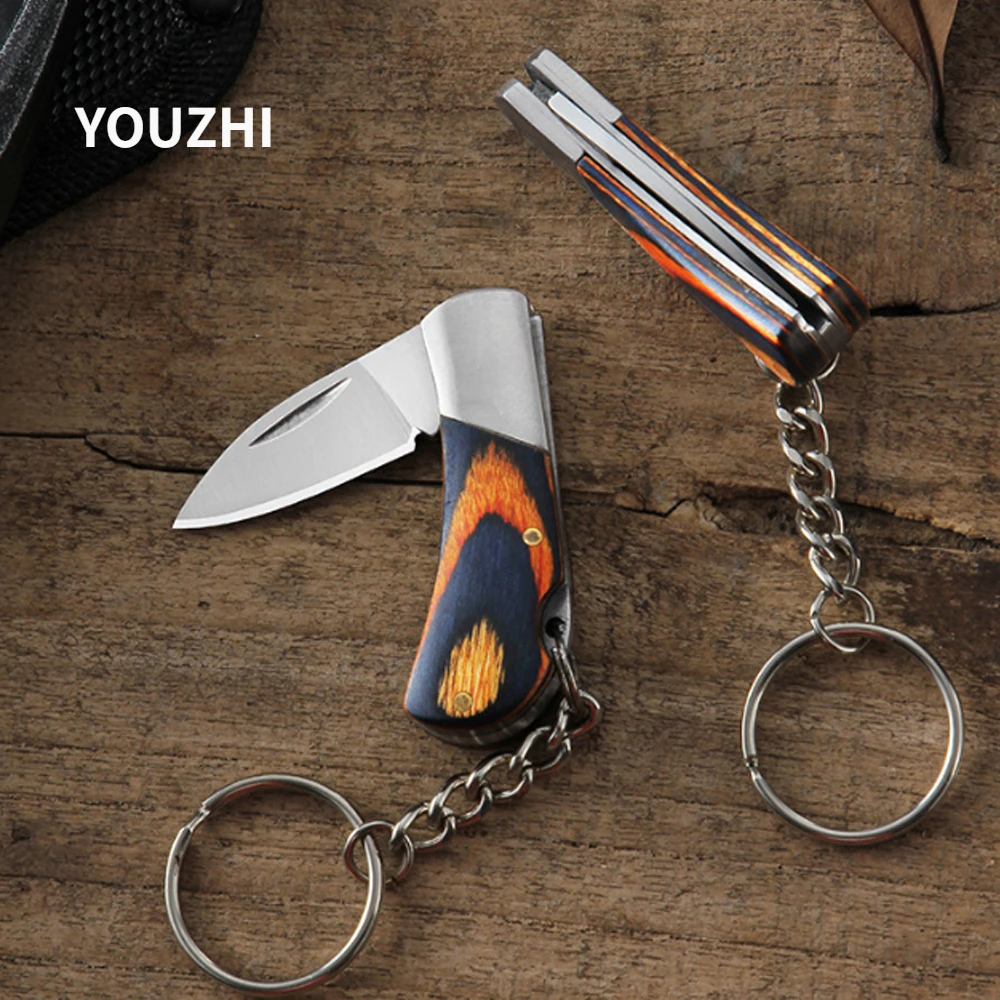 

New Wooden Handle Portable Keychain Folding Pocket Knife EDC Stainless Steel Unboxing Knife Pendant Gift Mini Knife