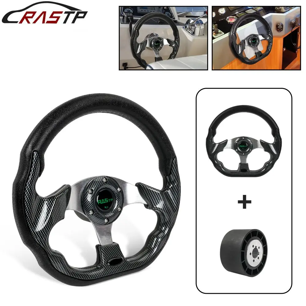 

RASTP-13" Marine Boat Steering Wheel with Hub Adapter 3/4" Axle Keyway 3 Spokes STW31+QR045