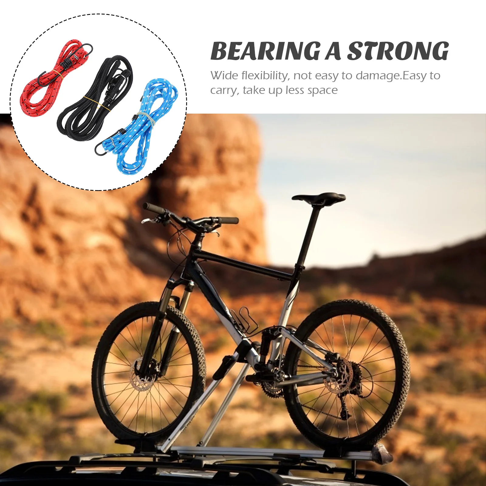 

3pcs Elastic Cargo Tie Down Strap Bike Waterproof Bungee Cord Shelf Tied Rope Rubber Luggage Rope Elastic Straps Camping Hiking
