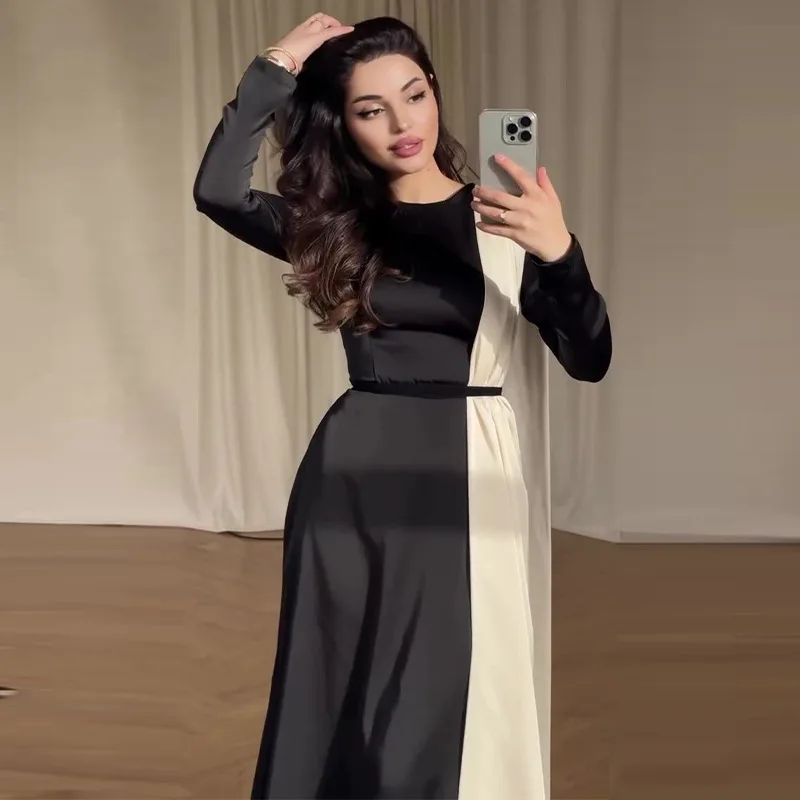 Ele Color Blo Design Faionable femmes Dr automne 2024 jupe Midi tricoté Polyester longue robe de bal Sve