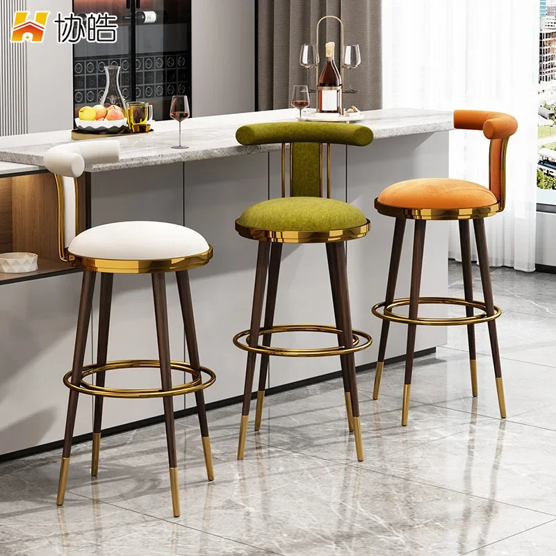 Nordic Luxury Bar Stool Lounge Modern Reception High Back Bar Stools Cushions Anti Scratch Para Maquillaje Living Room Furniture