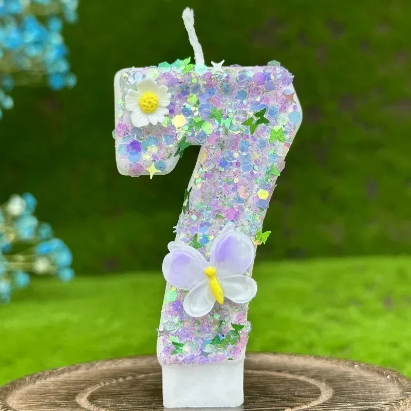 2025 New 0-9 Digits DIY Birthday Candles Butterfly Flowers Children\'s Birthday Girls Number Cake Decorations Candle Room Decor