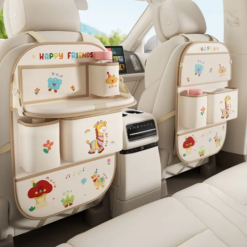 

Car Seat Back Organizer with Foldable Table Kids Storage Bag Hanging Pouch Tissue Box Holder