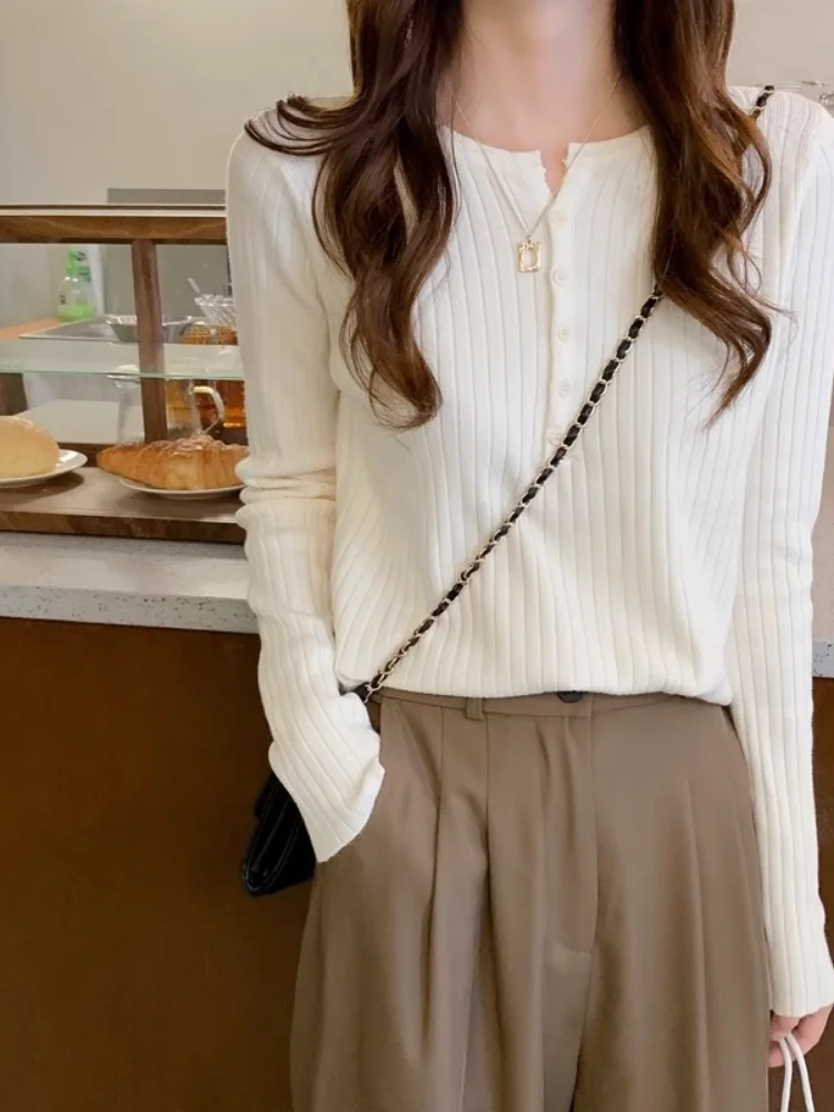 

Faionable Long Sve Base irt Women's Slimming Versatile Knitted Top Autumn New Sle Japanese Lazy Sle Sweet Sle