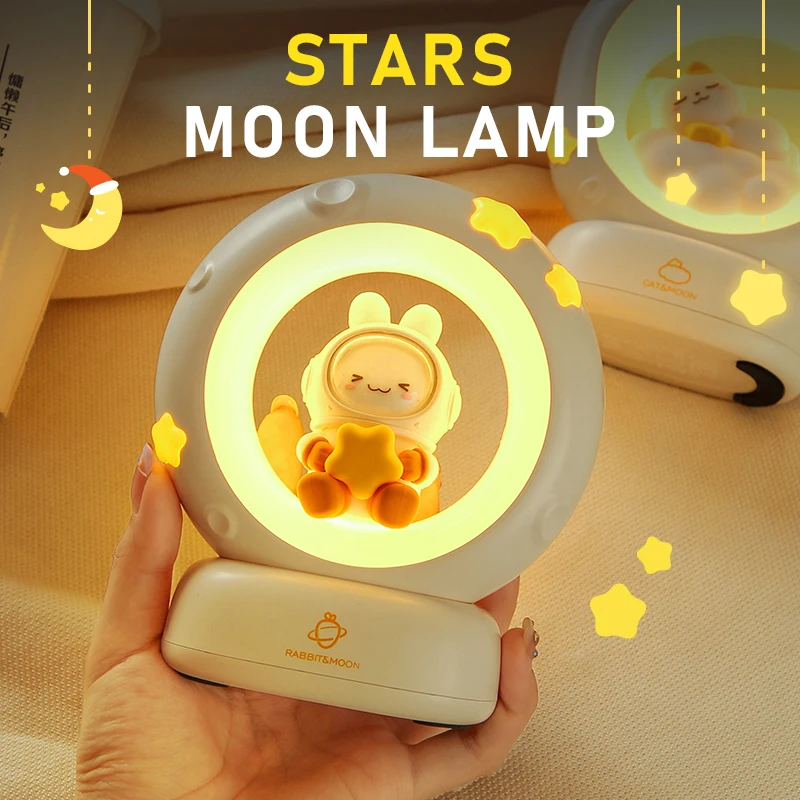 Cute Panda LED Clap Night Light Cat Rabbit USB Rechargeable Reading Table Lamp Room Decor Gift for Baby Children Sleeping Lights