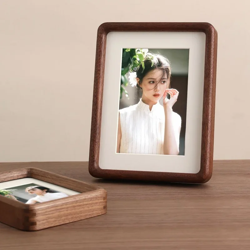 Solid Wood A4 Photo Frame Round Corner Wooden Picture Frame Natural Wood Desk Display - Creative Gift for Home Décor