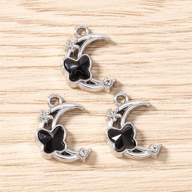 5 Stück 12x17mm Niedliche Kristall-Metall-Mond-Schmetterlings-Anhänger für Schmuckherstellung, Halsketten, Ohrringe, Armbänder, DIY-Bastelzubehör – Detail 6