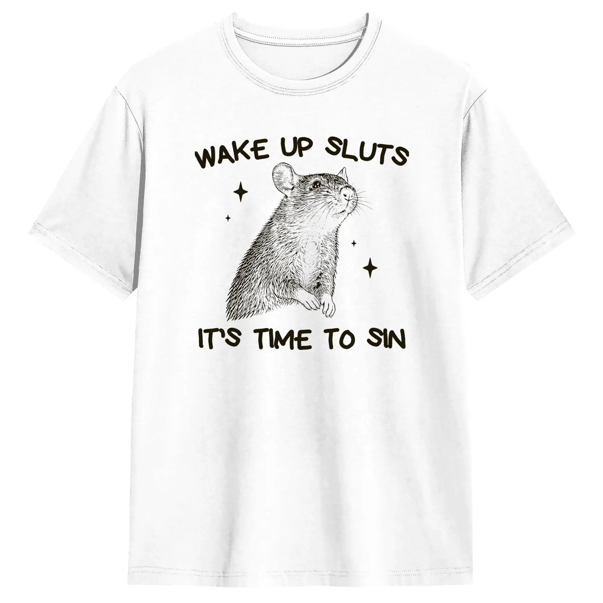 Wake up it's time to sin funny rat meme T-Shirt Mens  Y2K Casual T-Shirts Summer O Neck Trending Tee Shirt Cheap Plus Size Tops