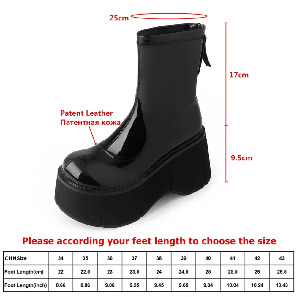 MILI-MIYA New Women's Round-Toe Stretch Patent Leather Casual Boots With Extra-Thick Non-Slip Polyurethane Foam Soles Handmade