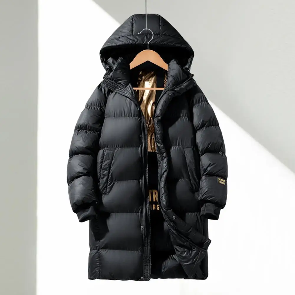 Jaqueta masculina puffer com capuz médio, casaco coreano de algodão, manga comprida, parka masculina, 2024