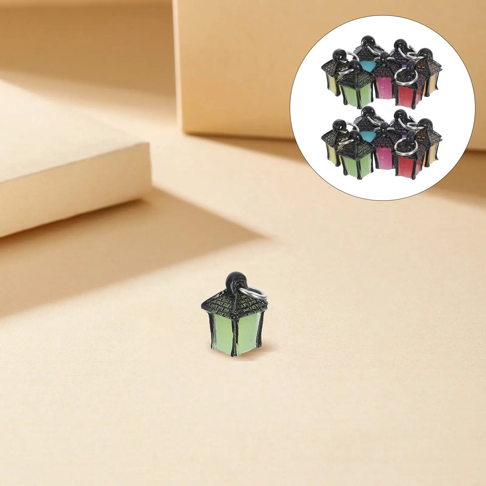 14Pcs Miniature Resin Hanging Lanterns Glow in The Dark Luminous Tiny Tree Lights for Dollhouse Micro Landscape Scandinavian