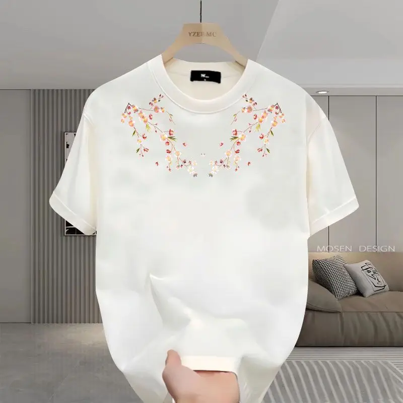 Summer New Men\'s Pure Cotton Pullovers Solid Color Printed Crew Neck Casual Fashion Loose Comfortable Short Sleeve T-shirt Tops
