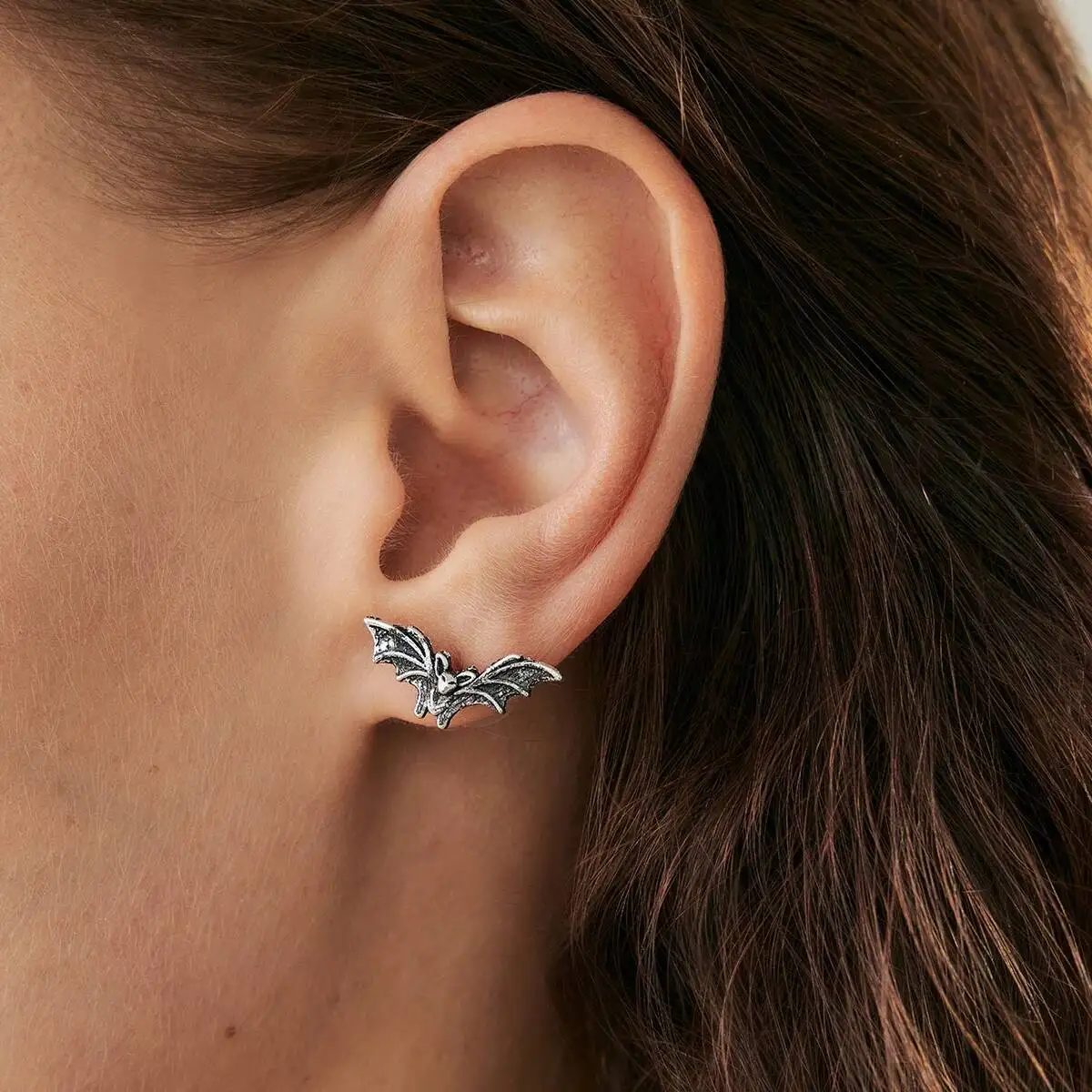 IngeSight.Z القوطي العثة فراشة الجمجمة وأقراط النساء خمر الفضة اللون الخفافيش ثقب القرط مجوهرات هالوين حفلة هدية