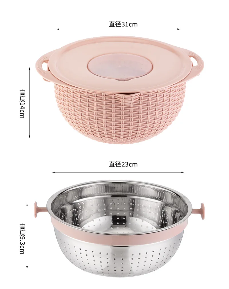 Multifunctional Household Double Drain Basket, Stainless Steel Strainers, Washing Fruit Basket, Vegetable Cutting Tools