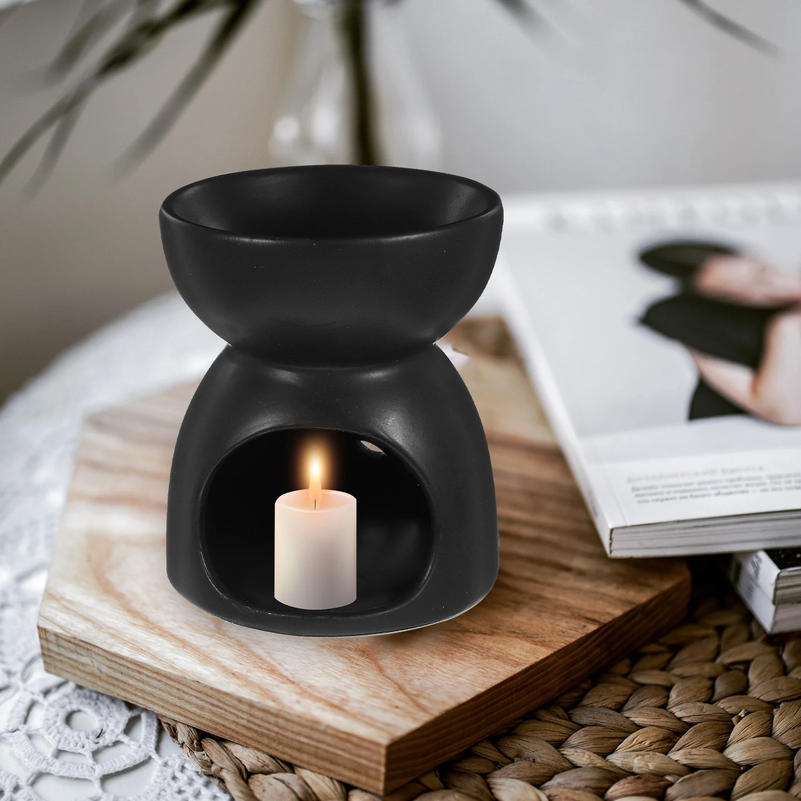 

Essential Oil Burner Hollowed Pattern Ceramic Aroma Diffuser Decorative Warmer for Home Study Bedroom Yoga Meditation