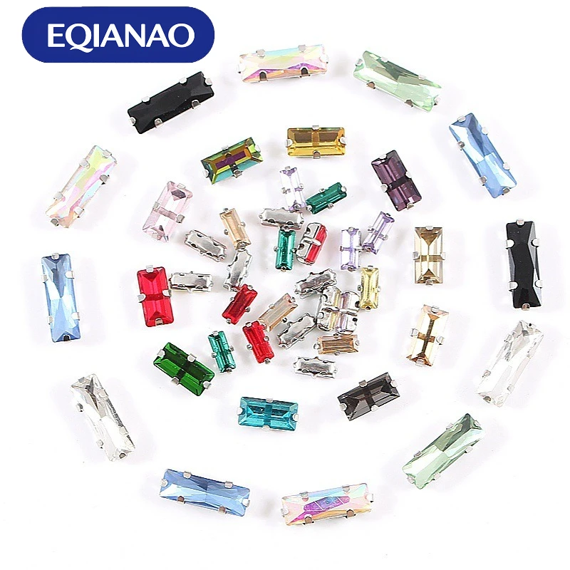 EQIANAO 100PCS 3x7 5x10 5x15mm Rectangular Rhinestone Flatback Crystal Stone Sewon Rhinestone for DIY Clothing Shoe Bag Accessor