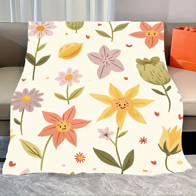 

1pc Flannel Blanket Charming Floral Blanket with Smiling Flowers for Cozy Home Decor