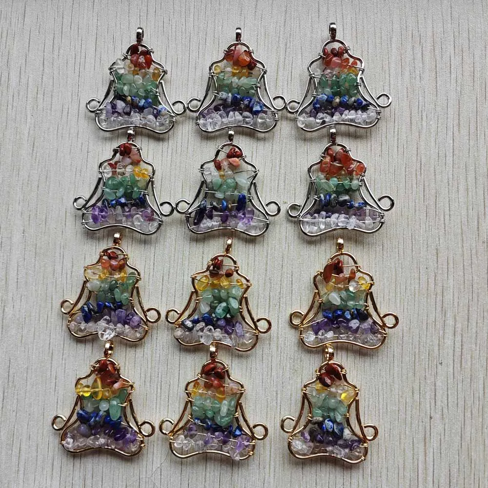 

New Fashion 7 chakras natural stone tree of life yoga pendants for jewelry accessories making free shipping Wholesale 12pcs/lot