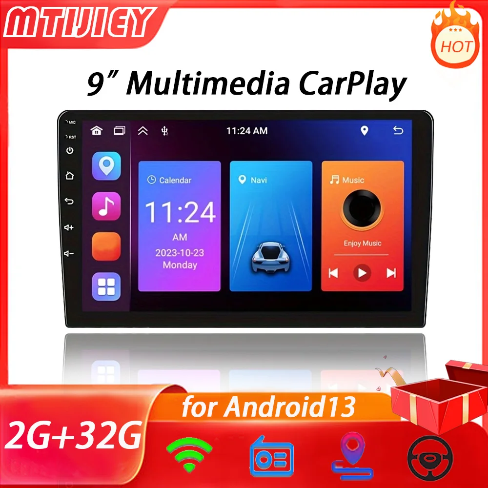 

MTIJIEY 2+32G 9'' 4Core Android13 2Din Car Multimedia CarPlay Universal Navigation GPS Headunit Auto Radio Audio Stereo DVD