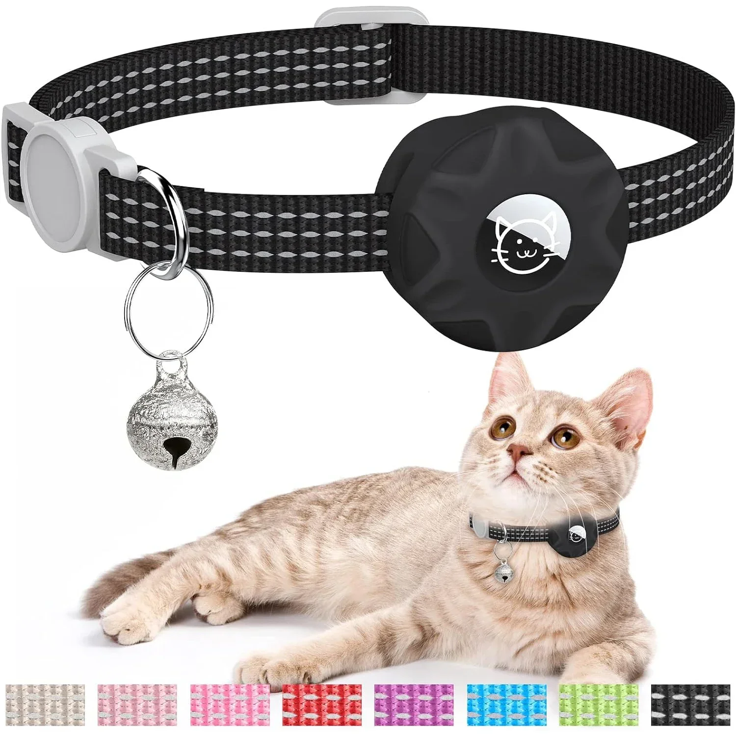 Anti-Lost Pet Cat Collar with Airtag Holder,for Apple Air Tag Positioning Kitten Collar with Reflective Cat Necklace Accessories