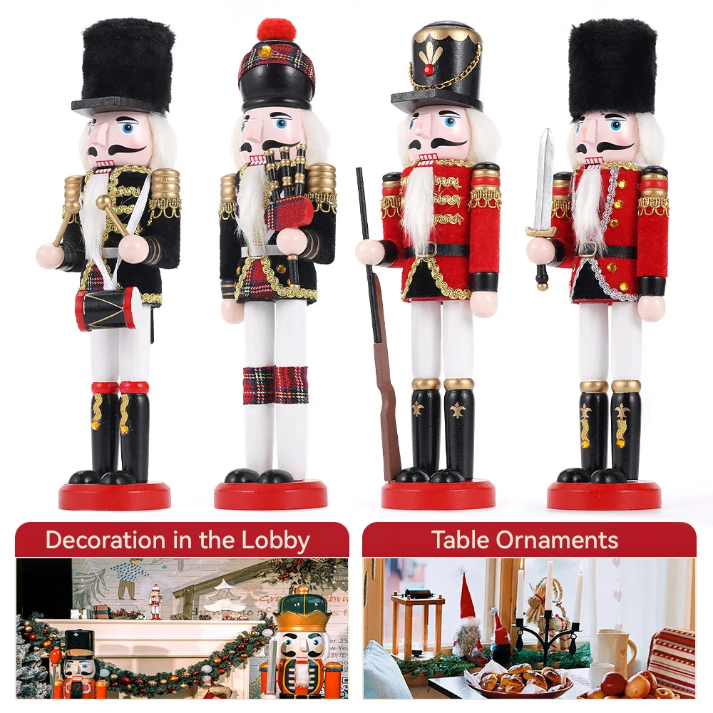 30cm Weihnachten Nussknacker Holz Soldat kreative Handwerk Vintage Band Puppen Figur Festival Geschenk Desktop Ornament Wohnkultur