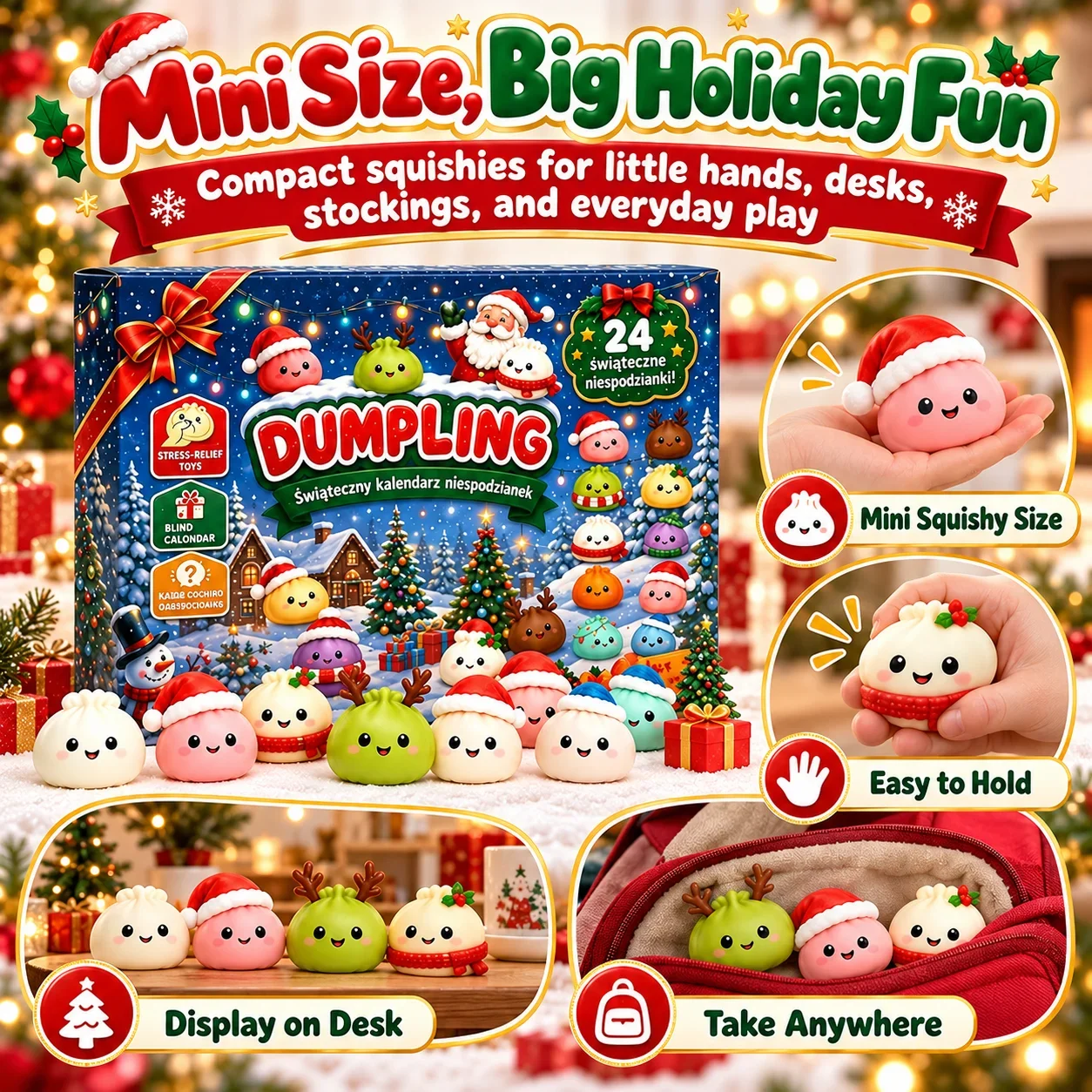 Christmas Advent Calendar 2026 24 Day Countdown 24 Mini Squishies Mystery Box Squeeze Sensory Fidget Holiday Surprise Gift