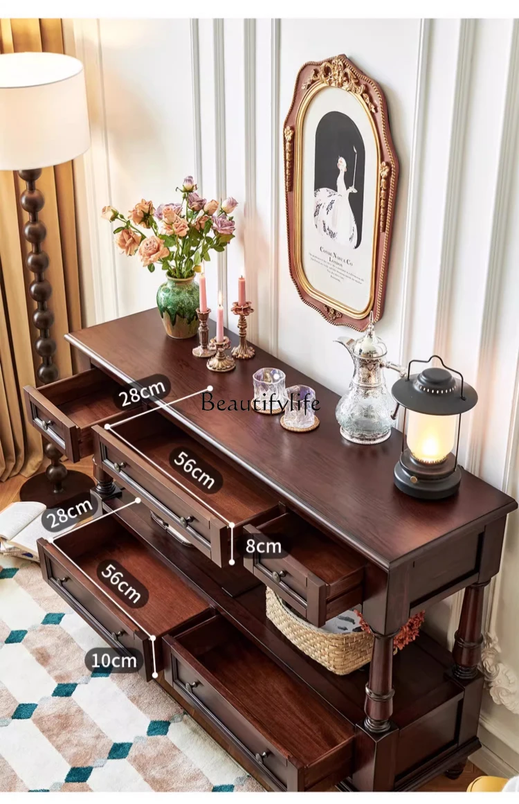 American solid wood porch platform entry storage wall aisle cabinet