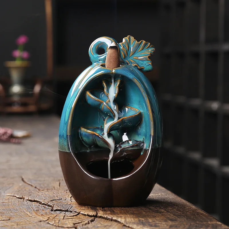 Ceramic Handicrafts Pumpkin Waterfall Backflow Incense Lucky Feng Shui Home Ornaments