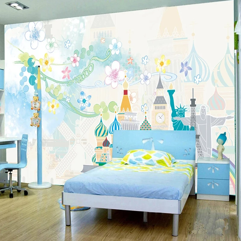 

Custom 3D Cartoon Mural Wallpaper Warm Cartoon Flower Building Wall Painting Children's Bedroom Background Decor Wall Paper 3 D