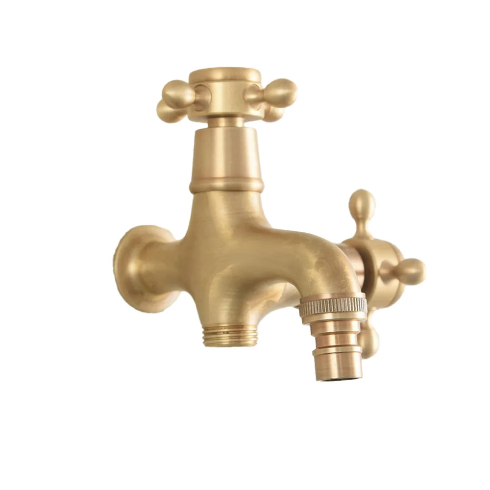 

Antique Brass Double Using Washing Machine Faucet Wall Bathroom Corner Garden Outdoor Tap Mop Balcony Lav509