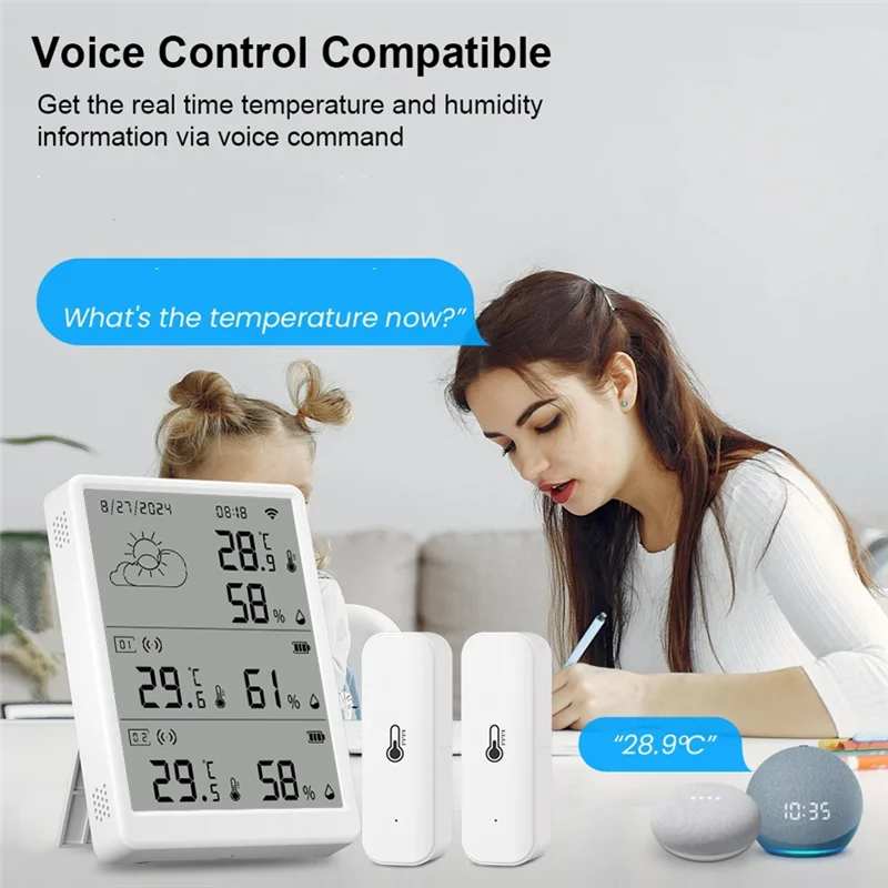 

Новости Tuya WIFI Метеостанция Цифровой экран прогноза 10 Датчики Wi-Fi + RF433, термометр, гигрометр, поддержка голосового управления