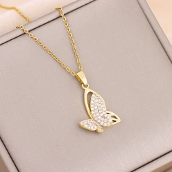 New Temperament Light Luxury Butterfly Pendant Necklace For Women Cute Female Stainless Steel Neck Chain Ladies Wedding Jewelry
