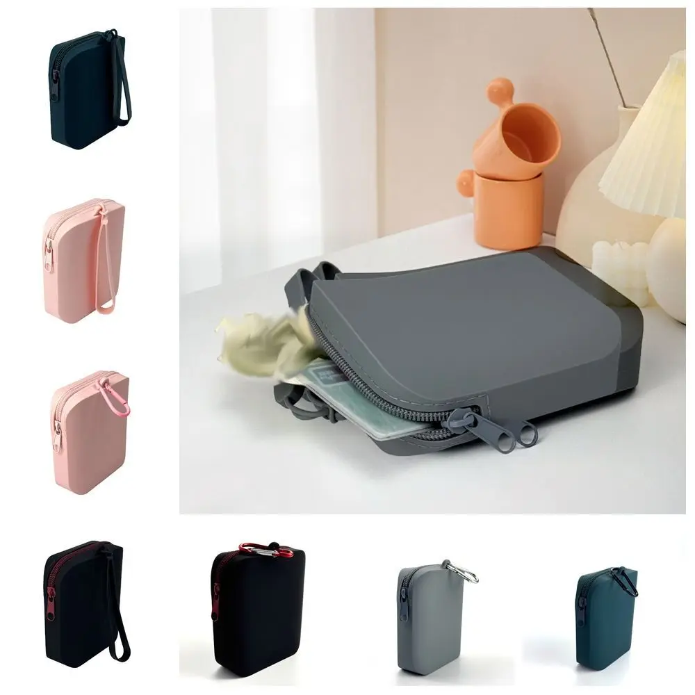 

Solid Color Silicone Cosmetic Bag Rectangle Contrast Color Multifunction Storage Bag Makeup Brush Holder Coin Purse
