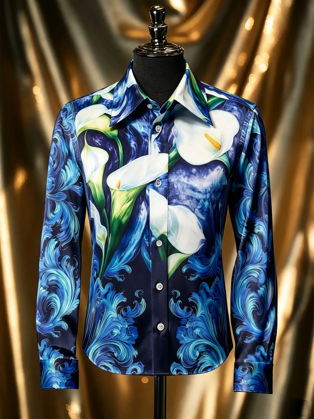 2026 New Elegant Men's Long Sleeve Shirt Natural Plant Lily 3D Printed Shirt Wedding Party Carnival Gift for Men Fast Shipping