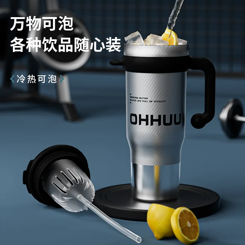 New Giant Large Capacity Tumbler Car Cup With Handle Straw Heat & Cold Insulation tool