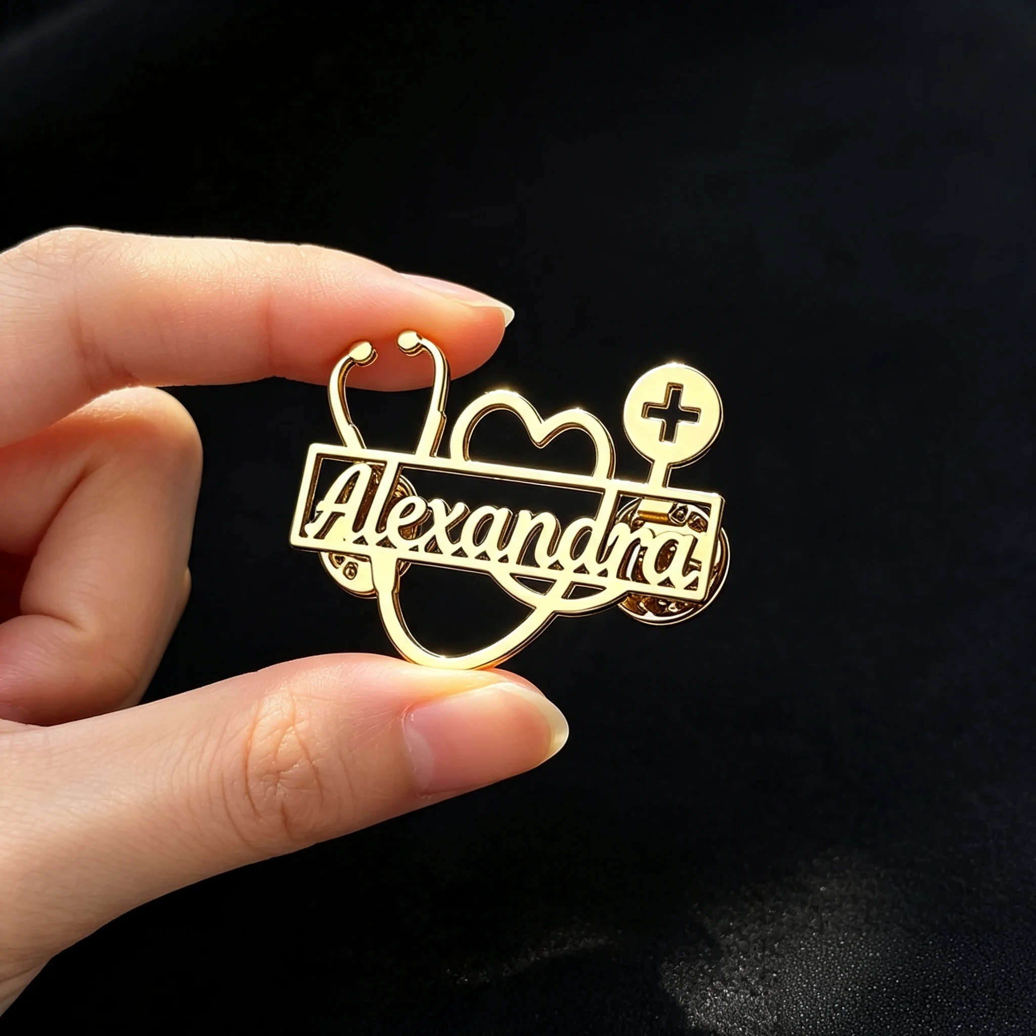 Custom Name Brooch Personalized Stethoscope Stainless Steel  Doctor Nurse Pins Badge Nameplate Jewelry Gifts Wholesale view 2
