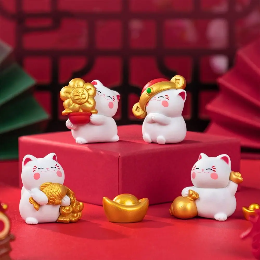 

8pcs Cute Lucky Cat Figurines Resin Crafts DIY New Year Cat Statue Mascot Cartoon Simulation Cat Model Office Desktop Decor