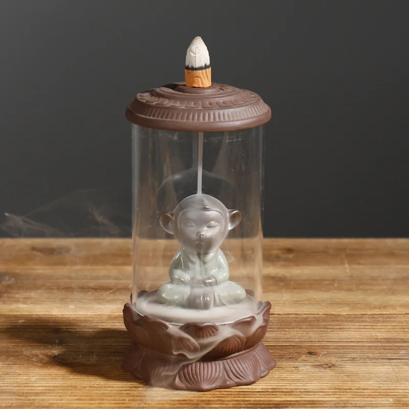 Purple Clay Acrylic Windproof Cover Monkey King Sun Wukong Backflow Incense Burner Creative Animal Bee Puppy