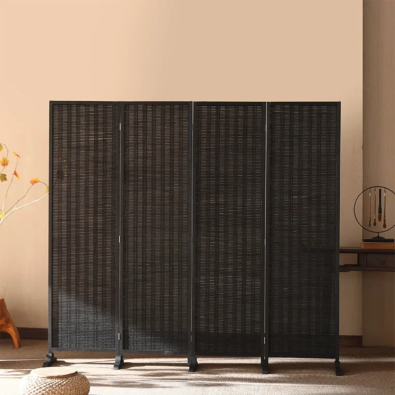 Black Chinese screen partition folding simple modern living room entrance wall folding screen hotel solid wood bamboo screen Ita